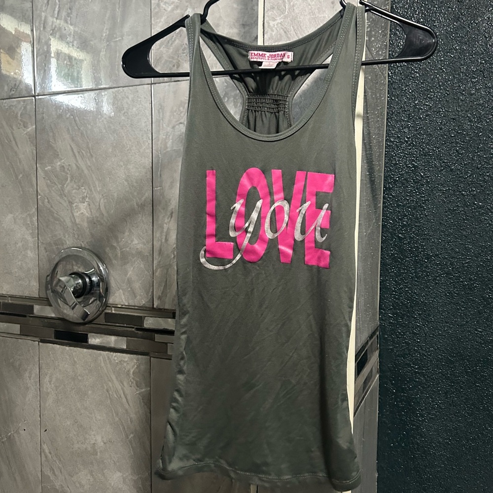 Women's Gray Tank Top with Pink Love Print